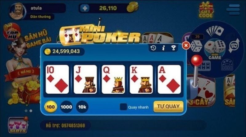 Các chức năng quay trong game nổ hũ Mini Poker cần nhớ